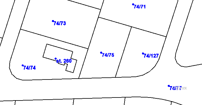 Parcela st. 74/75 v KÚ Tuřice, Katastrální mapa