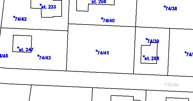 Parcela st. 74/41 v KÚ Tuřice, Katastrální mapa