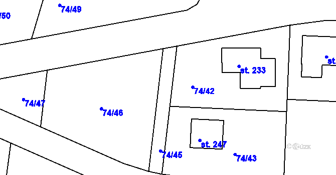 Parcela st. 74/44 v KÚ Tuřice, Katastrální mapa