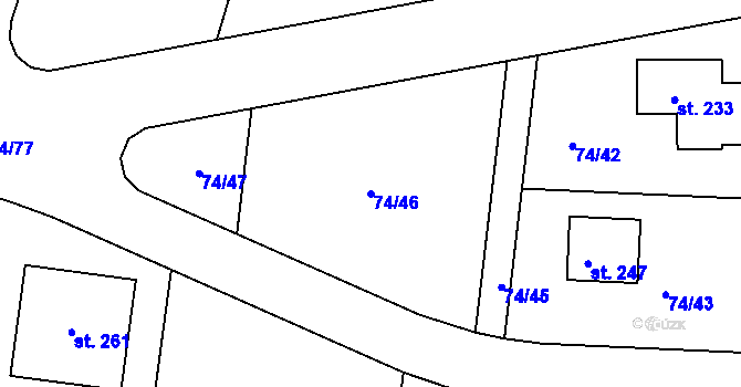 Parcela st. 74/46 v KÚ Tuřice, Katastrální mapa
