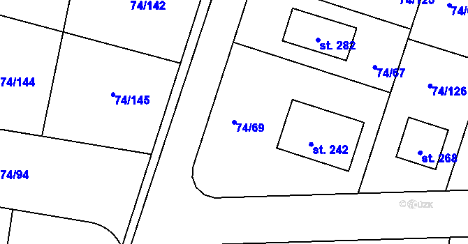 Parcela st. 74/69 v KÚ Tuřice, Katastrální mapa