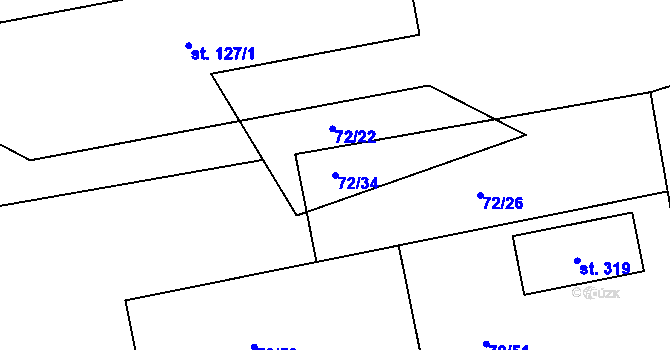 Parcela st. 72/34 v KÚ Tuřice, Katastrální mapa