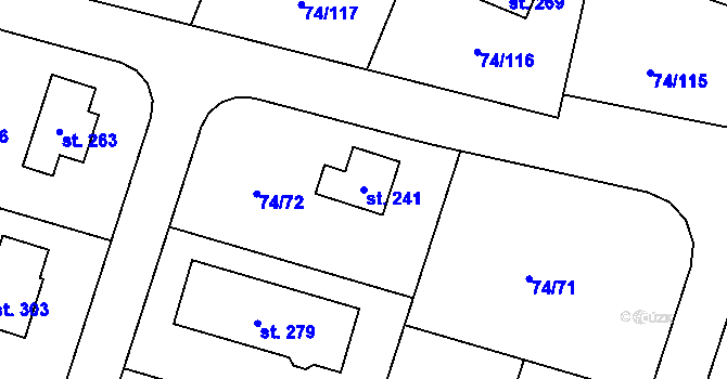 Parcela st. 241 v KÚ Tuřice, Katastrální mapa