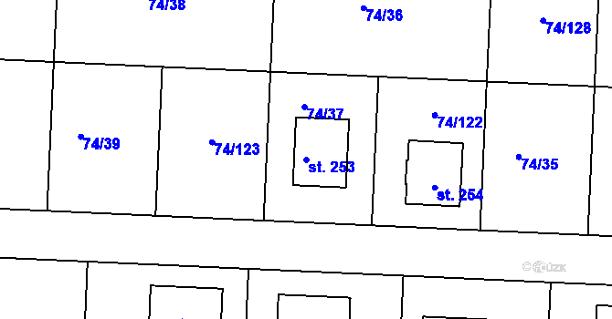 Parcela st. 253 v KÚ Tuřice, Katastrální mapa