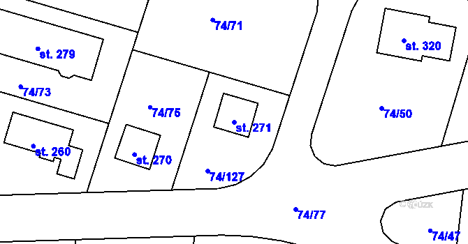 Parcela st. 271 v KÚ Tuřice, Katastrální mapa