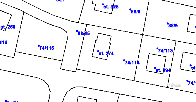 Parcela st. 274 v KÚ Tuřice, Katastrální mapa