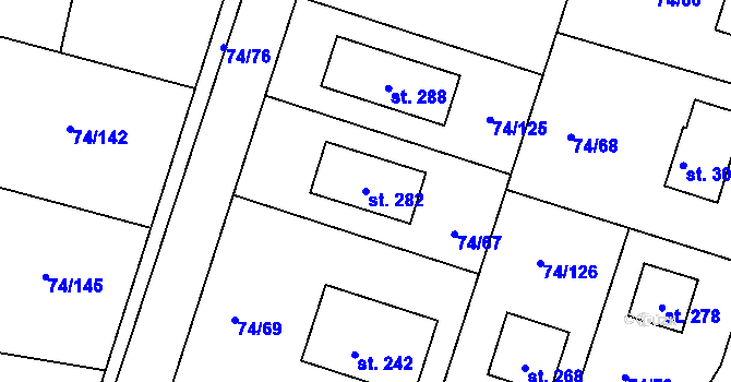 Parcela st. 282 v KÚ Tuřice, Katastrální mapa