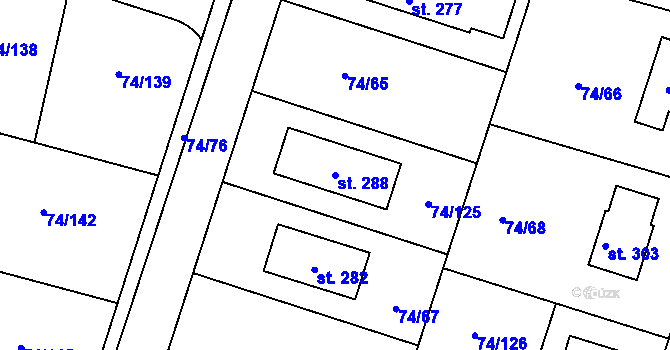 Parcela st. 288 v KÚ Tuřice, Katastrální mapa