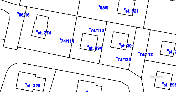 Parcela st. 294 v KÚ Tuřice, Katastrální mapa