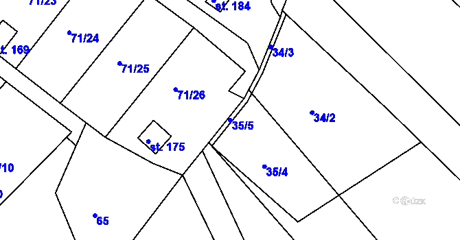Parcela st. 35/5 v KÚ Tuřice, Katastrální mapa