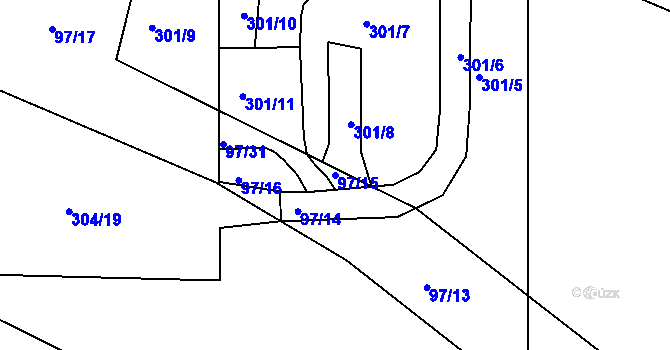 Parcela st. 97/15 v KÚ Tušimice, Katastrální mapa