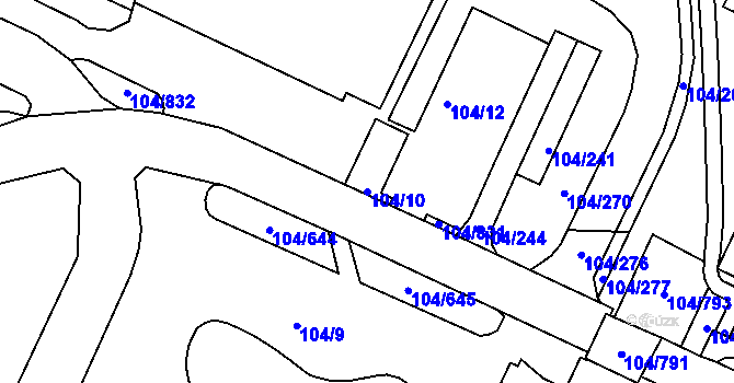 Parcela st. 104/10 v KÚ Tušimice, Katastrální mapa