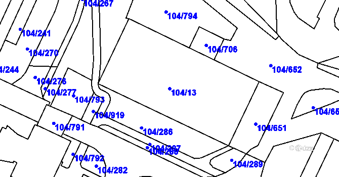 Parcela st. 104/13 v KÚ Tušimice, Katastrální mapa