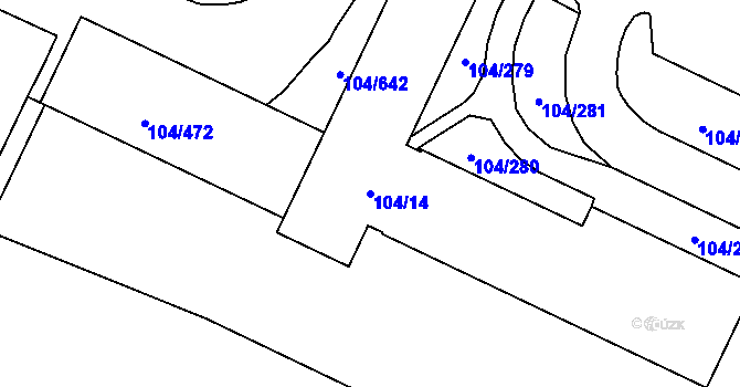 Parcela st. 104/14 v KÚ Tušimice, Katastrální mapa