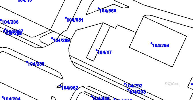 Parcela st. 104/17 v KÚ Tušimice, Katastrální mapa
