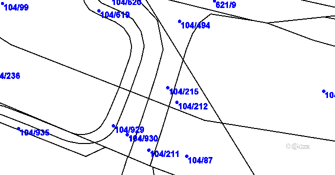 Parcela st. 104/215 v KÚ Tušimice, Katastrální mapa