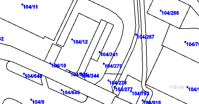 Parcela st. 104/241 v KÚ Tušimice, Katastrální mapa