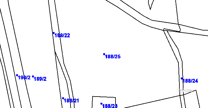 Parcela st. 188/25 v KÚ Tušimice, Katastrální mapa