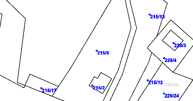 Parcela st. 215/5 v KÚ Tušimice, Katastrální mapa