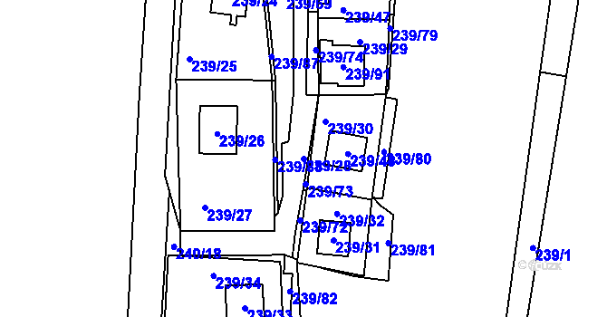Parcela st. 239/28 v KÚ Tušimice, Katastrální mapa