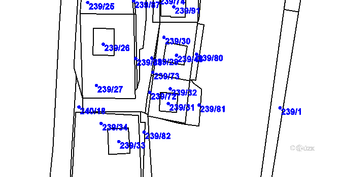 Parcela st. 239/32 v KÚ Tušimice, Katastrální mapa