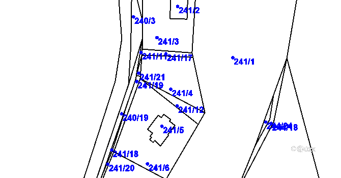 Parcela st. 241/4 v KÚ Tušimice, Katastrální mapa