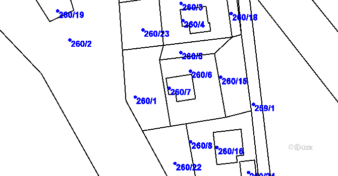 Parcela st. 260/7 v KÚ Tušimice, Katastrální mapa