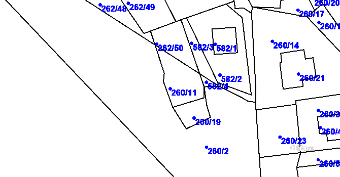 Parcela st. 260/11 v KÚ Tušimice, Katastrální mapa