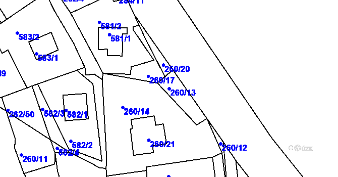 Parcela st. 260/13 v KÚ Tušimice, Katastrální mapa