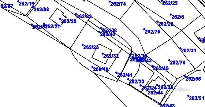 Parcela st. 262/32 v KÚ Tušimice, Katastrální mapa