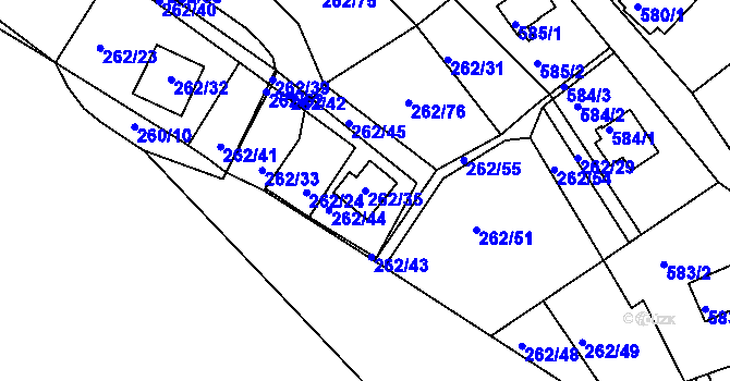 Parcela st. 262/35 v KÚ Tušimice, Katastrální mapa