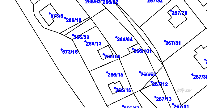 Parcela st. 266/14 v KÚ Tušimice, Katastrální mapa