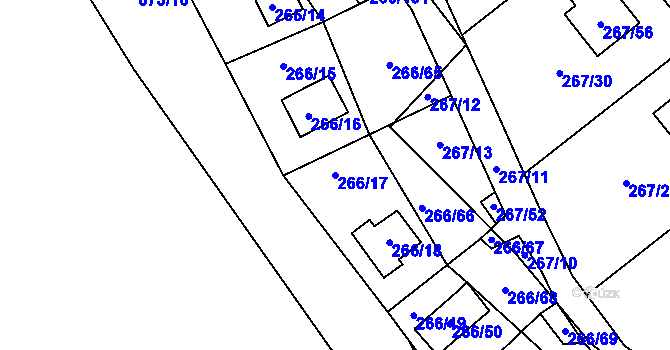 Parcela st. 266/17 v KÚ Tušimice, Katastrální mapa