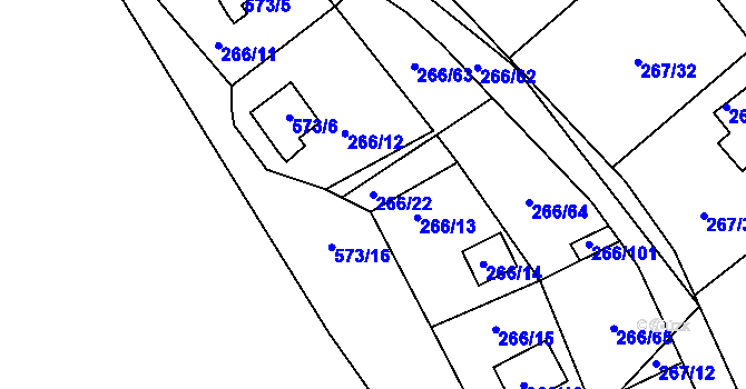 Parcela st. 266/22 v KÚ Tušimice, Katastrální mapa
