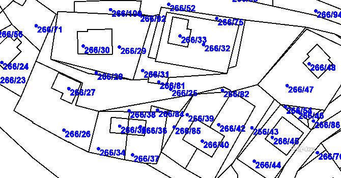 Parcela st. 266/25 v KÚ Tušimice, Katastrální mapa