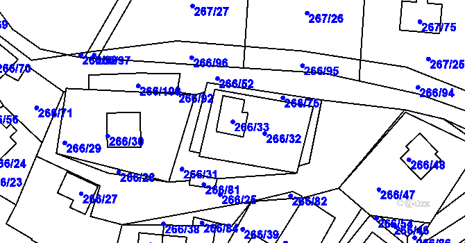 Parcela st. 266/33 v KÚ Tušimice, Katastrální mapa