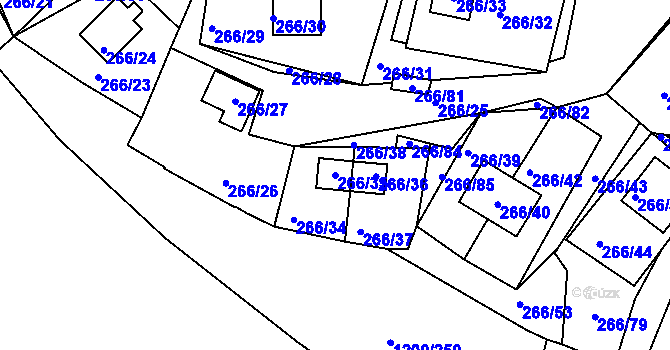 Parcela st. 266/35 v KÚ Tušimice, Katastrální mapa
