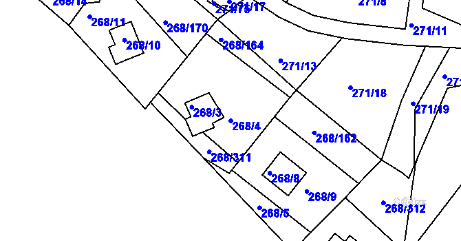 Parcela st. 268/4 v KÚ Tušimice, Katastrální mapa