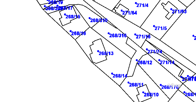 Parcela st. 268/13 v KÚ Tušimice, Katastrální mapa