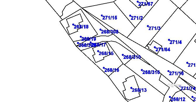 Parcela st. 268/15 v KÚ Tušimice, Katastrální mapa