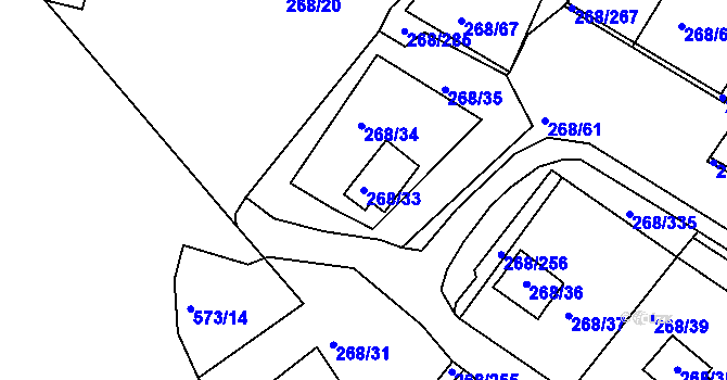 Parcela st. 268/33 v KÚ Tušimice, Katastrální mapa