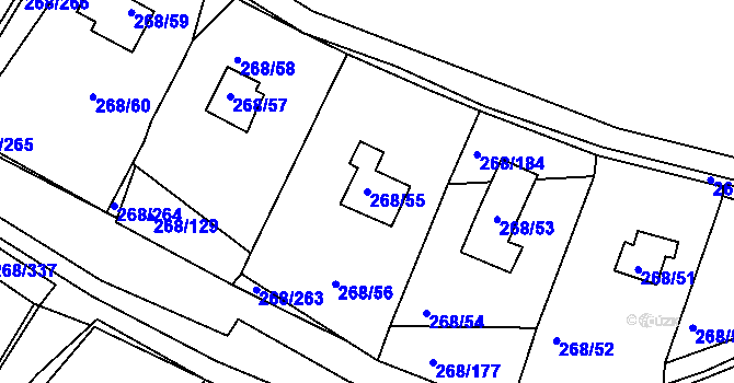 Parcela st. 268/55 v KÚ Tušimice, Katastrální mapa