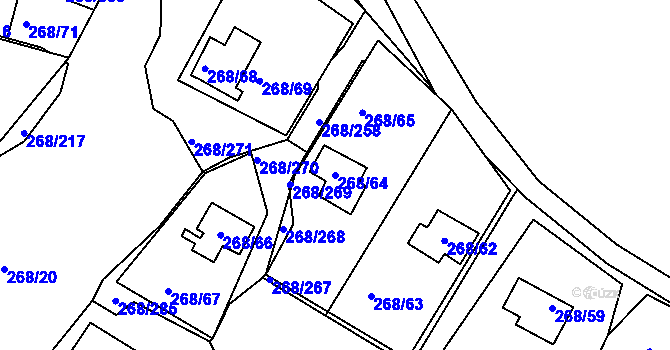 Parcela st. 268/64 v KÚ Tušimice, Katastrální mapa