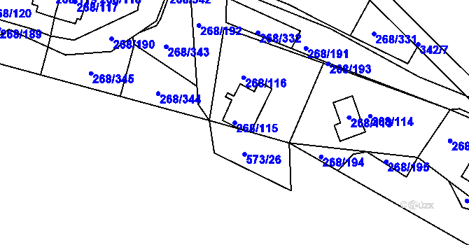 Parcela st. 268/115 v KÚ Tušimice, Katastrální mapa