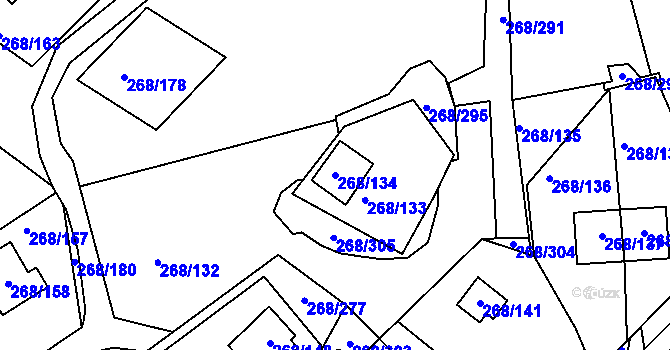 Parcela st. 268/134 v KÚ Tušimice, Katastrální mapa