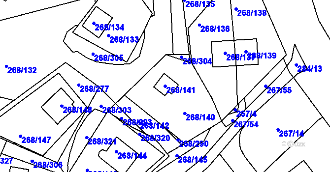Parcela st. 268/141 v KÚ Tušimice, Katastrální mapa