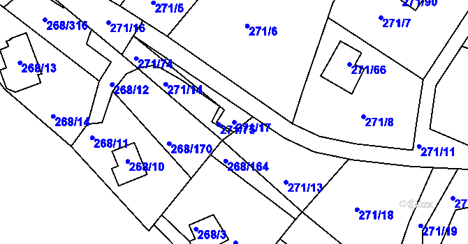 Parcela st. 271/17 v KÚ Tušimice, Katastrální mapa