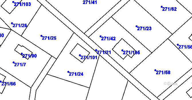 Parcela st. 271/21 v KÚ Tušimice, Katastrální mapa