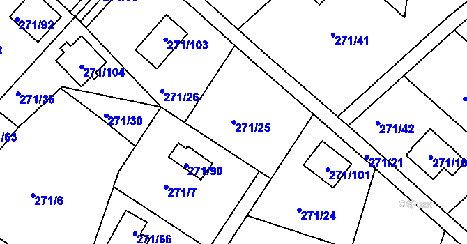 Parcela st. 271/25 v KÚ Tušimice, Katastrální mapa