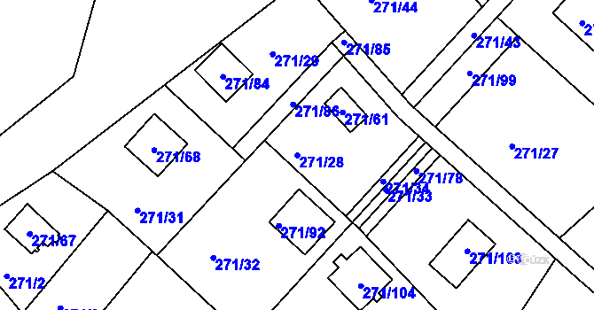 Parcela st. 271/28 v KÚ Tušimice, Katastrální mapa